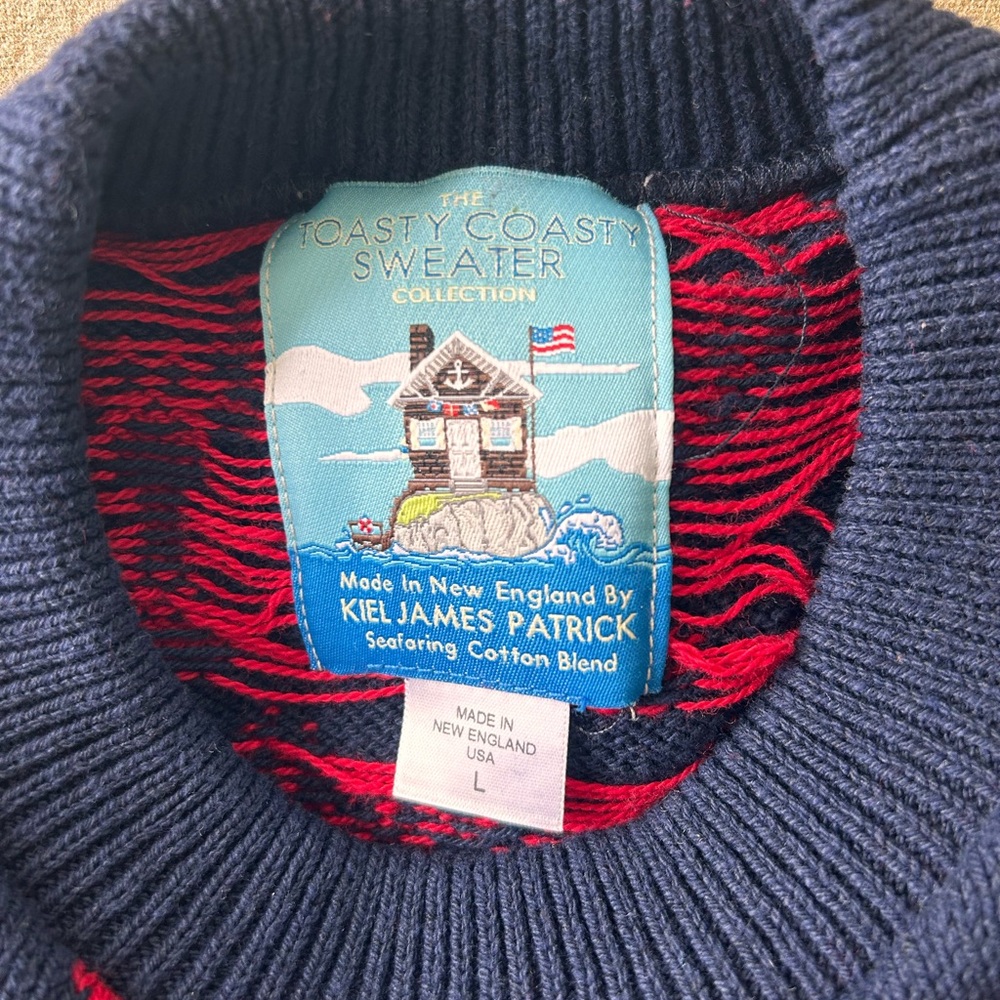 EUC Kiel James Patrick Toasty Coasty Sweater Blue Red Lobster Size L - Picture 3 of 7